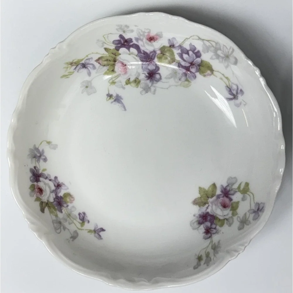 19th C  C.A. Limoges France Rose Violet Spray Scalloped Victorian 5